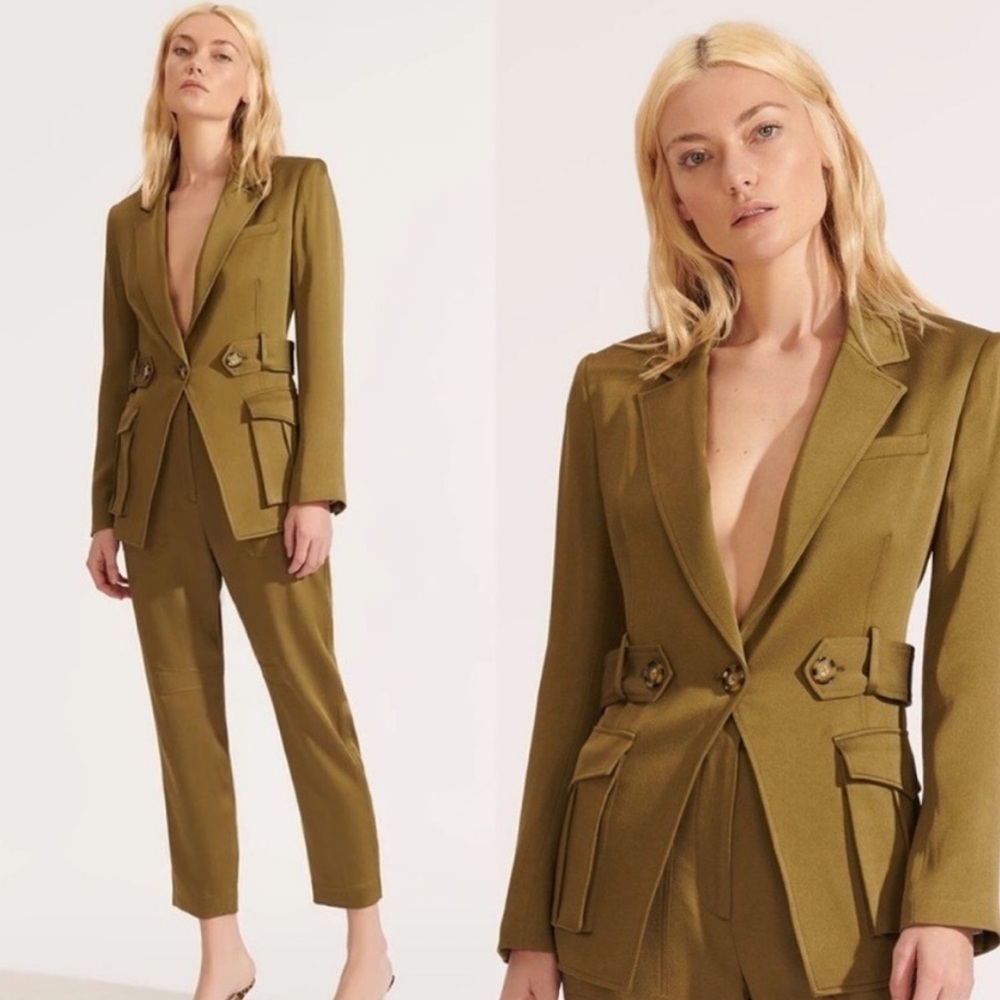 Veronica Beard Myla Dickey Jacket In Olive Green Double Breasted Blazer Suit